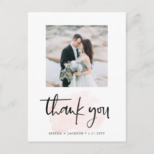 Casual Script   Blush Minimalist Photo Thank You Postcard