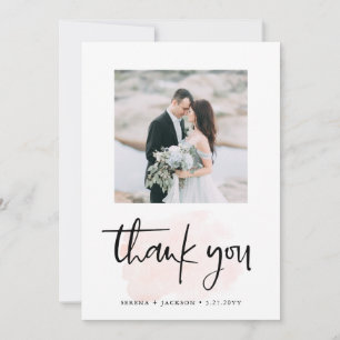 Casual Script   Blush Minimalist Two Photo Wedding Thank You Card