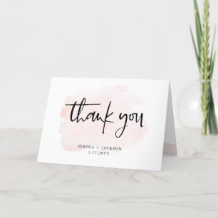 Casual Script   Blush Minimalist Wedding Thank You Card