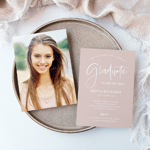 Casual Script Blush Pink and White   Grad Party Invitation