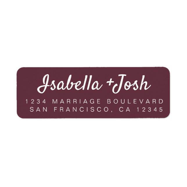 Casual Script Burgundy Wedding Return Address (Front)