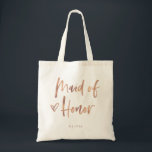 Casual Script | Chic Rose Gold Maid of Honour Gift Tote Bag<br><div class="desc">This stylish and chic bridal party gift bag features modern,  casual faux rose gold script typography that says "Maid of Honour, " and a trendy scribbled heart,  with her name in simple bold text. The perfect elegant wedding gift for your entire wedding party.</div>