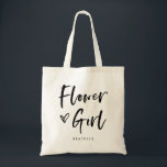 Casual Script | Chic Simple Flower Girl Gift Tote Bag<br><div class="desc">This stylish and chic bridal party gift bag features modern,  casual black script typography that says "Flower Girl, " and a trendy scribbled heart,  with her name in simple bold text. The perfect elegant wedding gift for your entire wedding party.</div>
