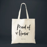 Casual Script | Chic Simple Maid of Honour Gift Tote Bag<br><div class="desc">This stylish and chic bridal party gift bag features modern,  casual black script typography that says "Maid of Honour, " and a trendy scribbled heart,  with her name in simple bold text. The perfect elegant wedding gift for your entire wedding party.</div>