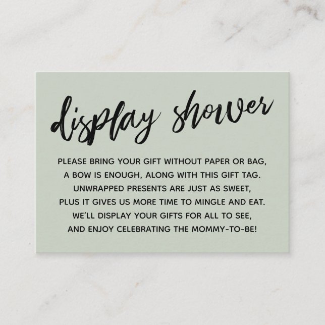 Casual Script Display Baby Shower No Wrap Sage Enclosure Card (Front)