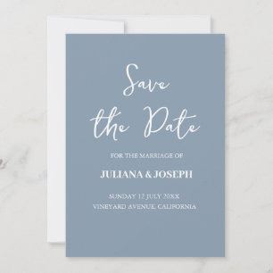 Casual Script Dusty Blue Typography Wedding Save The Date