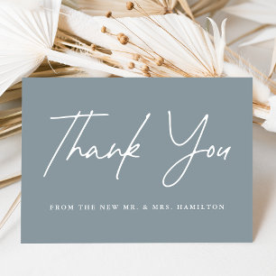 Casual Script Dusty Blue Wedding Thank You Card