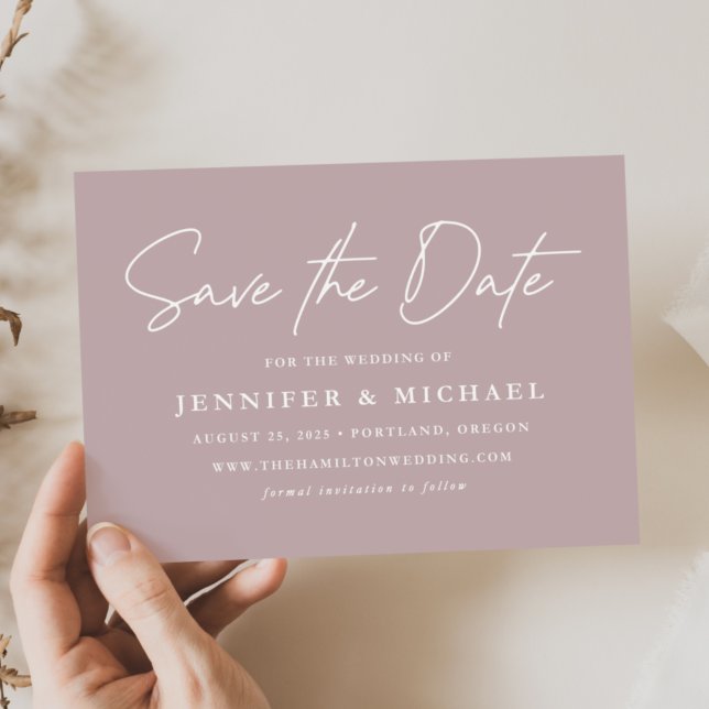 Casual Script Dusty Purple Wedding Save The Date (Creator Uploaded)