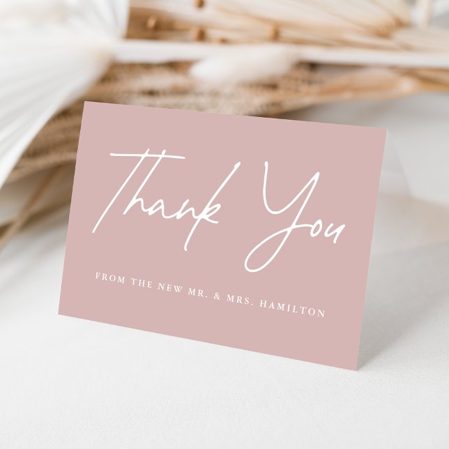 Casual Script Dusty Rose Wedding Thank You Card (Creator Uploaded)
