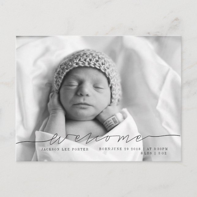 Casual Script | Faire-part bébé moderne photo (Devant)