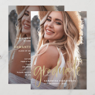 Casual Script Gold   Two Photo Graduation Party Invitation