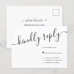 Casual Script Kindly Reply Wedding RSVP Postcard