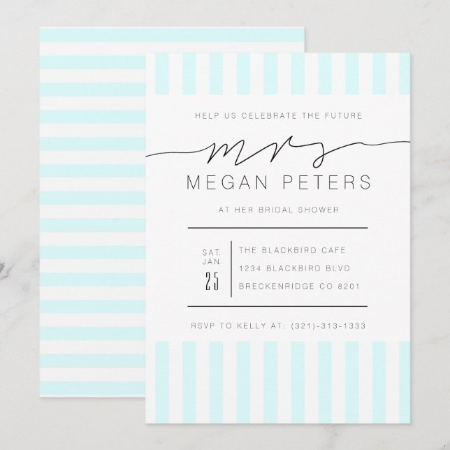 Casual Script | Modern Mint Bridal Shower Invitation (Front/Back)