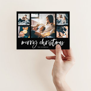 Casual Script Multi Photo Grid   Merry Christmas Holiday Card