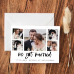 Casual Script Multi Photo Marriage Announcement Postcard<br><div class="desc">This simple, black and white wedding announcement postcard features modern, casual script typography that says "we got married", with a multi photo grid of five photos. A stylish way to let friends and family know about your elopement or micro wedding or small wedding.</div>