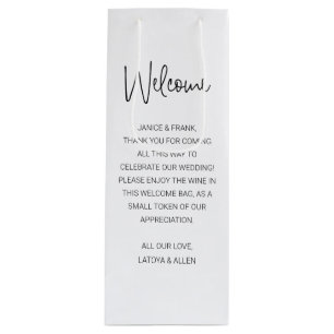Casual Script Names Welcome Wedding Gift Wine Gift Bag