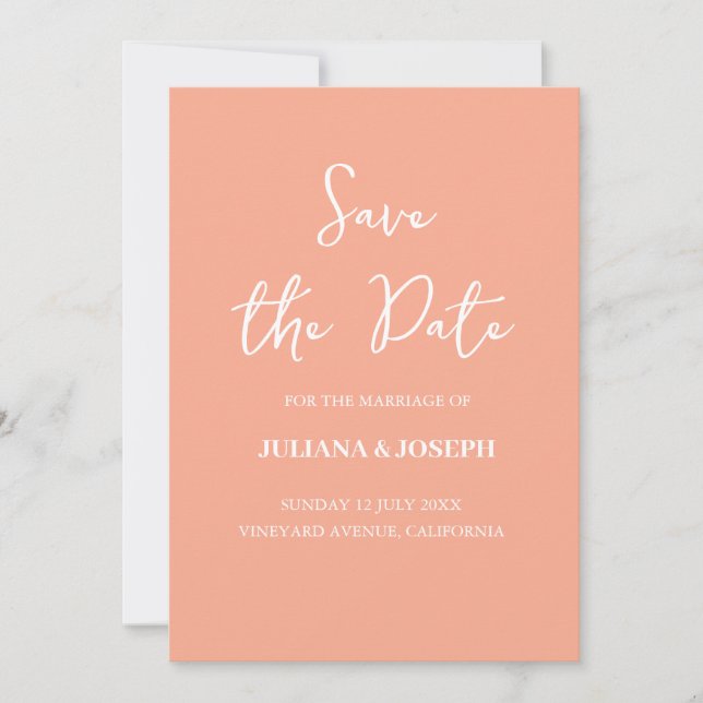 Casual Script Peach Typography Wedding Save The Date (Front)