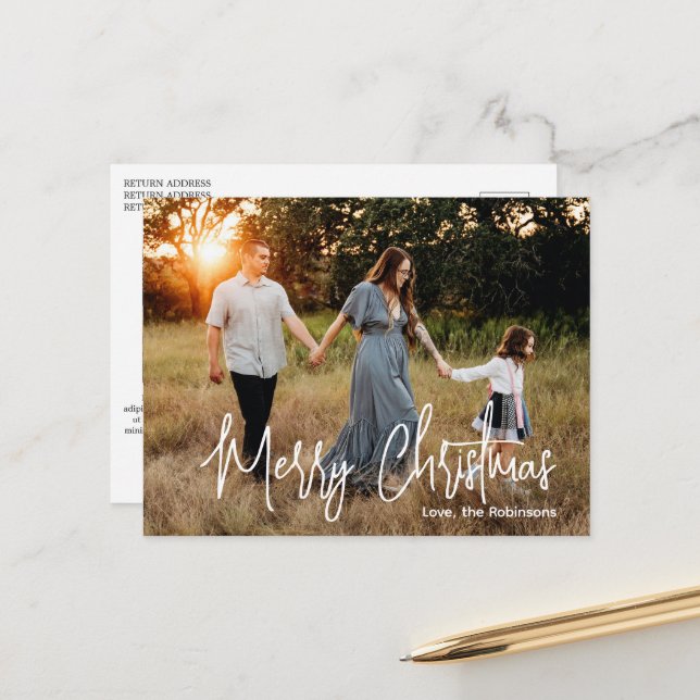 Casual Script Photo Modern Christmas Holiday Postcard (Front/Back In Situ)