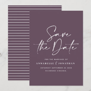 Casual script purple typography wedding save the date