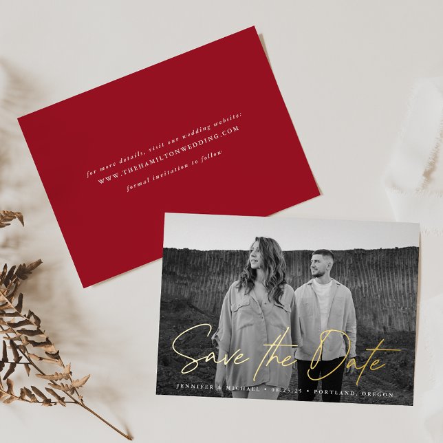 Casual Script Red Photo Save the Date (Creator Uploaded)