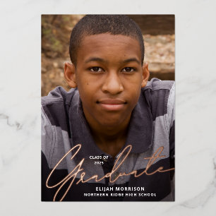 Casual Script Rose Gold Foil Photo Graduation