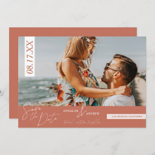 Casual script terracotta photo save the date