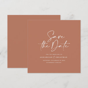 Casual script terracotta typography wedding save t the date
