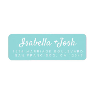 Casual Script Turquoise Wedding Return Address