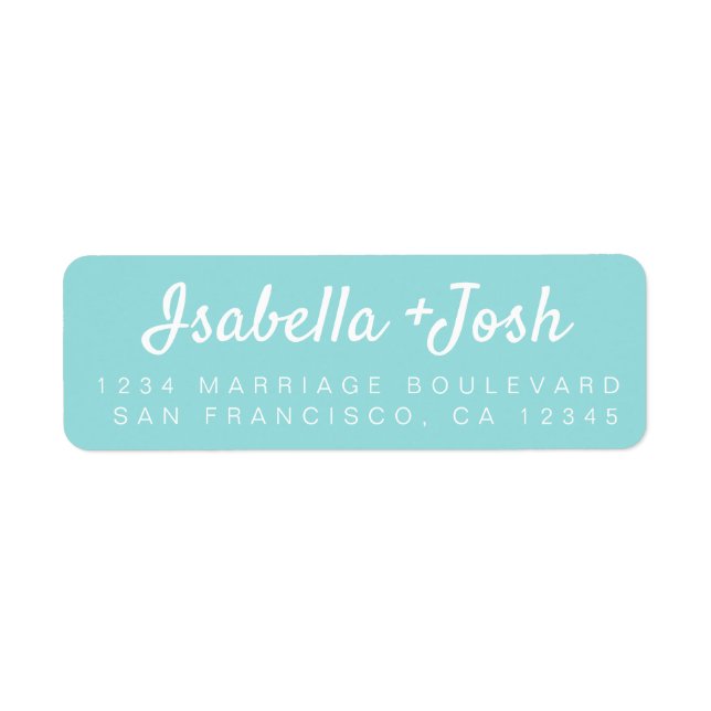 Casual Script Turquoise Wedding Return Address (Front)