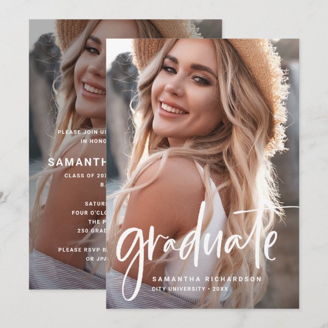 Casual Script | Two Photo Graduation Party Invitation (Front/Back)