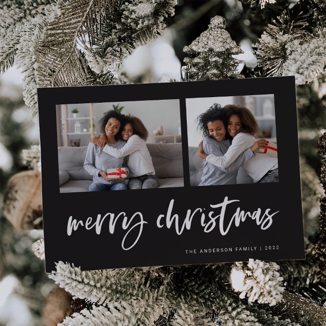 Casual Script Two Photo Grid | Merry Christmas Holiday Card (Creator Uploaded)