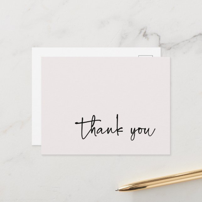 Casual Script Typography Ecru Thank You Postcard (Front/Back In Situ)
