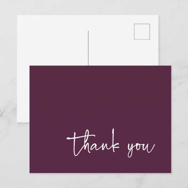 Casual Script Typography Plum Thank You Postcard (Front/Back)