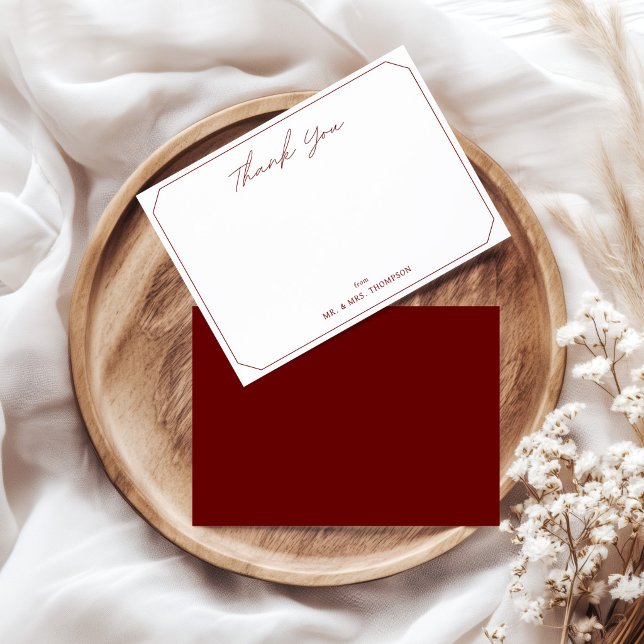 Casual Script Wedding Thank You Maroon Border Card (Creator Uploaded)