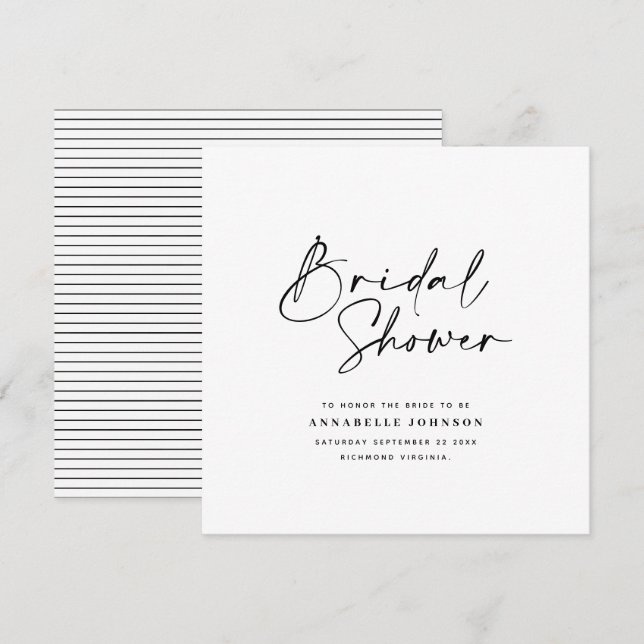 Casual script white simple bridal shower  save the date (Front/Back)