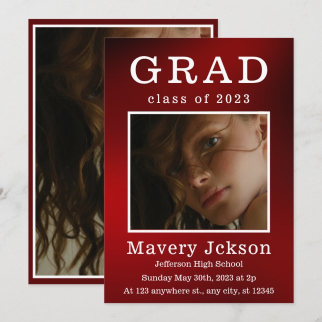 Casual Script White | Two Photo Graduation Party  Invitation (Front/Back)