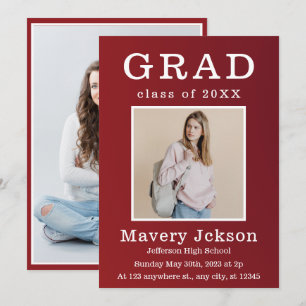Casual Script White   Two Photo Graduation Party  Invitation