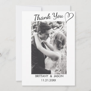 Casual Script with Heart Wedding Photo  Thank You Invitation