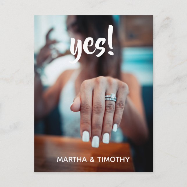 Casual Script Yes! Engagement Announcement Postcard (Front)