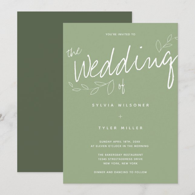 Casual Simple Modern Sage Typography Invitation (Front/Back)