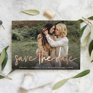 Casual Sketch Copper Modern Photo Wedding Save The Date