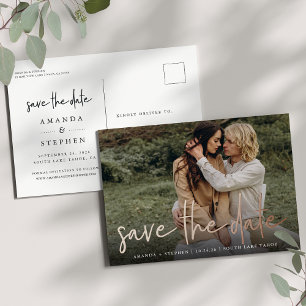 Casual Sketch   Horizontal Photo Save the Date Foil Invitation Postcard