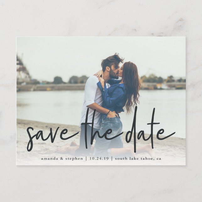 Casual Sketch | Photo Save the Date Announcement Postcard (Front)