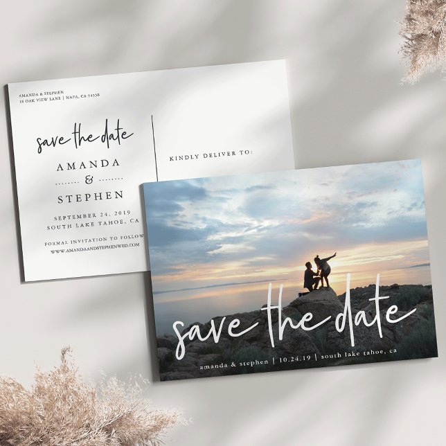 Casual Sketch | Photo Save the Date Announcement Postcard (Creator Uploaded)