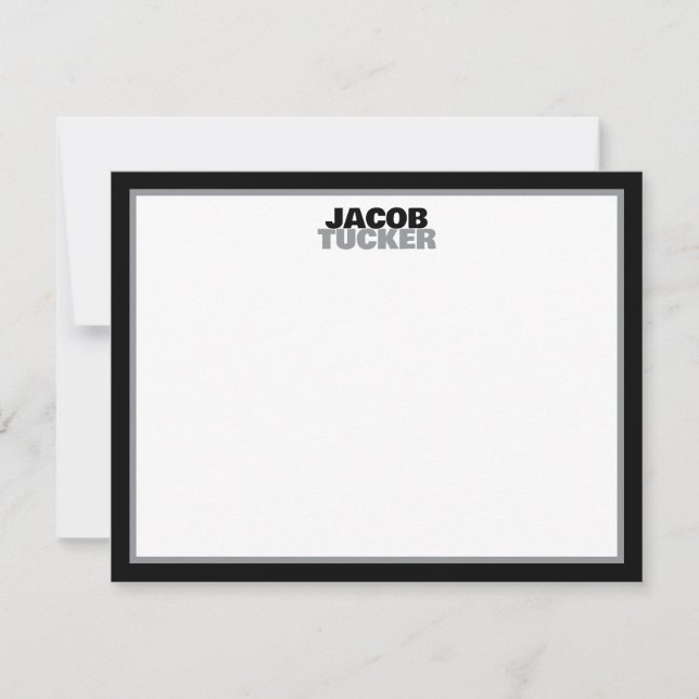 Casual Stacked Name Black & Gray Border Stationery Card (Front)