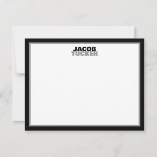 Casual Stacked Name Black & Grey Border Stationery Card