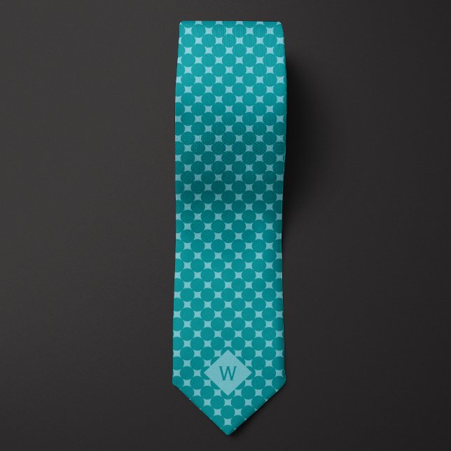 Casual Teal Circles Monogram Tie (Creator Uploaded)