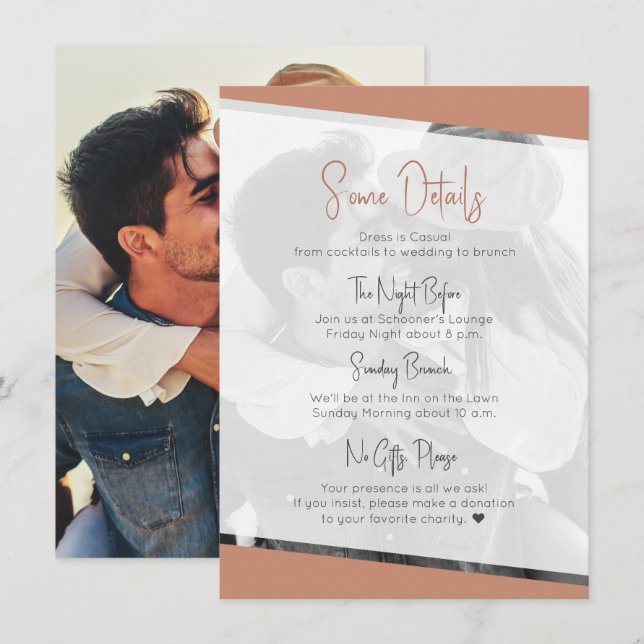Casual Terra Cotta "Nothing Fancy" Wedding Details Enclosure Card (Front/Back)