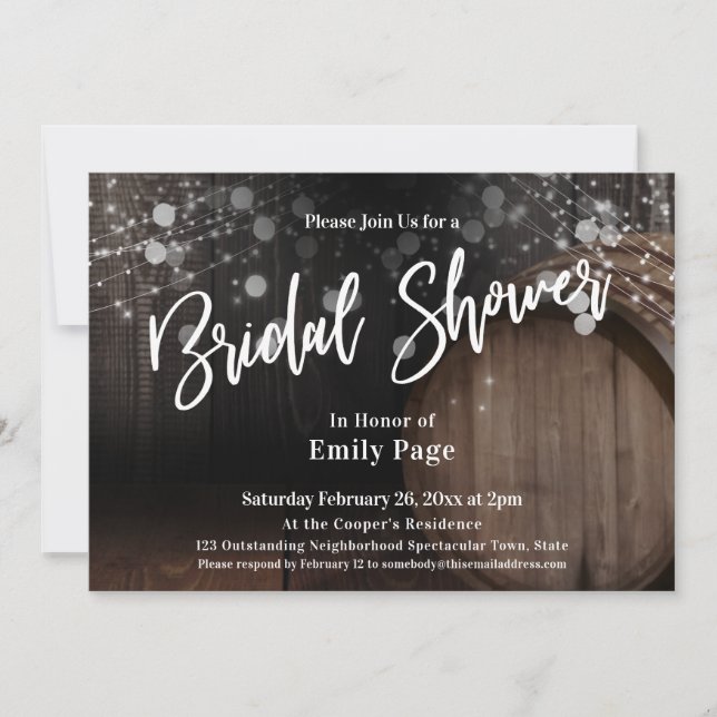 Casual Typography Bridal Shower Barrel & Lights Invitation (Front)