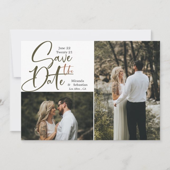 Casual Typography Earthtones 2 Photo Save The Date (Front)